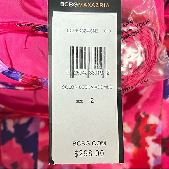 NWT BCBGMAXAZRIA pink floral begonia formal cocktail dress size 2 B108 - Picture 4 of 8